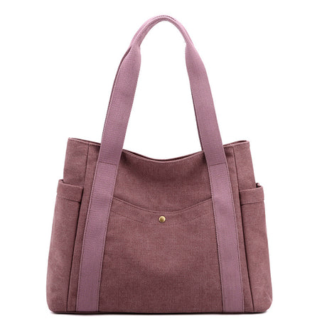 Purple Women's Large Canvas Tote Bag Minimalist Shoulder Handbag High Capacity 39cm for Work School & Travel