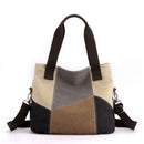 Grey Vintage Patchwork Canvas Tote Bag Large Capacity Multi-Pocket Women's Shoulder Handbag for Office Travel and Daily Use