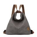 Grey Versatile 3-in-1 Canvas Backpack and Shoulder Bag Large Capacity Handbag for Women Ideal for Travel School and Everyday Use