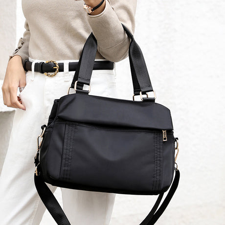 Grey Women's Large Capacity Water-Resistant Nylon Handbag Multi-Compartment Crossbody Shoulder Bag for Work Travel and Daily Use 30cm