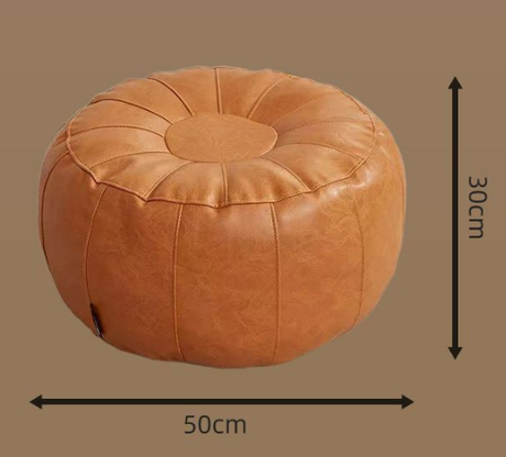 Brown Faux Leather Pumpkin Pouf Cover - DIY Unfilled Round Ottoman for Clothes Storage and Footrest - 50x30cm Versatile Home Decor