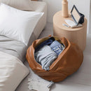 Brown Faux Leather Pumpkin Pouf Cover - DIY Unfilled Round Ottoman for Clothes Storage and Footrest - 50x30cm Versatile Home Decor
