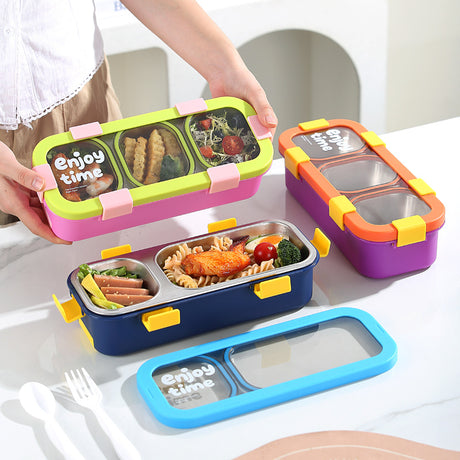 Orange Premium 2-Compartment Stainless Steel Lunch Box - 600ml Leak-Proof Bento Box for School and Office - Portable Meal Container for Students and Professionals