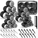 Black 50-Piece Professional Hair Roller Set - Multi-Size Self-Grip Velcro Rollers with Clips and Tail Comb - Complete Heatless Styling Kit for Voluminous Curls and Air Bangs