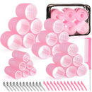 Pink 50-Piece Professional Hair Roller Set - Multi-Size Self-Grip Velcro Rollers with Clips and Tail Comb - Complete Heatless Styling Kit for Voluminous Curls and Air Bangs