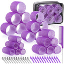Purple 50-Piece Professional Hair Roller Set - Multi-Size Self-Grip Velcro Rollers with Clips and Tail Comb - Complete Heatless Styling Kit for Voluminous Curls and Air Bangs