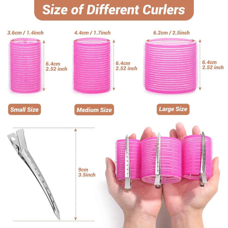 Yellow 50-Piece Professional Hair Roller Set - Multi-Size Self-Grip Velcro Rollers with Clips and Tail Comb - Complete Heatless Styling Kit for Voluminous Curls and Air Bangs