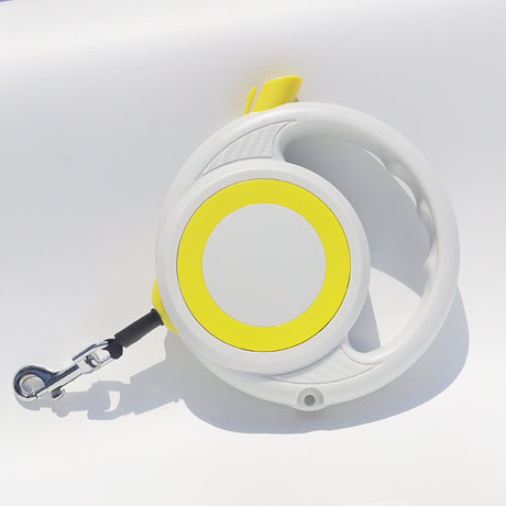 Yellow-white Heavy Duty Retractable Dog Leash with Ergonomic Wide Handle - Automatic Tangle-Free Extending Lead for Large and Medium Dogs - Carbon Fiber Texture