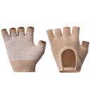Beige 2-Pack Women's Non-Slip Yoga Gloves - Open Back Half Finger Cotton Stretchy Grip Gloves for Aerial Yoga, Pilates, and Fitness