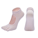 Pink 3-Pack Women's Non-Slip Five-Finger Yoga Socks - Open Back Combed Cotton Pilates & Fitness Grip Socks for Professional Exercise