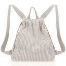 Grey Bohemian Crochet Knit Drawstring Backpack - Hand-Woven Versatile Tote & Shoulder Bag for Vacation, Travel, and Daily Use