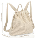 Khaki Bohemian Crochet Knit Drawstring Backpack - Hand-Woven Versatile Tote & Shoulder Bag for Vacation, Travel, and Daily Use