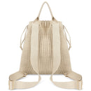 Khaki Bohemian Crochet Knit Drawstring Backpack - Hand-Woven Versatile Tote & Shoulder Bag for Vacation, Travel, and Daily Use