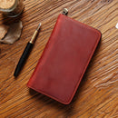 Wine Red Genuine Crazy Horse Leather Fountain Pen Case Zippered Organiser Pouch with 5 Elastic Loops & Mesh Pocket Vintage Stationery Holder
