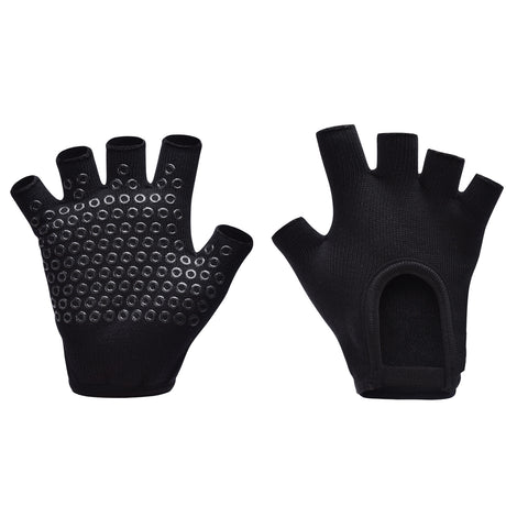Black 2-Pack Women's Non-Slip Yoga Gloves - Open Back Half Finger Cotton Stretchy Grip Gloves for Aerial Yoga, Pilates, and Fitness