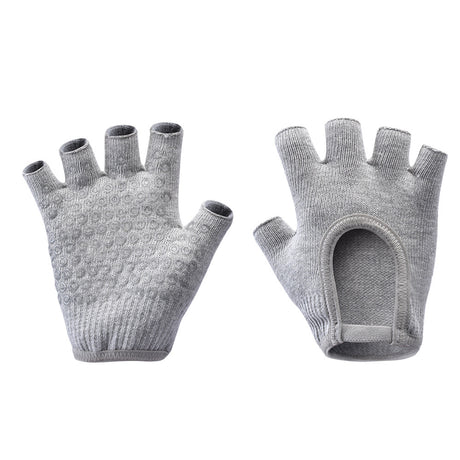 Grey 2-Pack Women's Non-Slip Yoga Gloves - Open Back Half Finger Cotton Stretchy Grip Gloves for Aerial Yoga, Pilates, and Fitness
