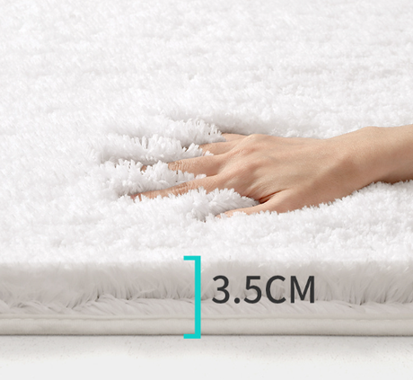 White 40*60cm Luxury 3.5cm Shag Bath Mat | Silver Ion Antibacterial Technology | Quick Dry Non-Slip TPR Bathroom Rug