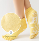Orange 3-Pack Women's Non-Slip Five-Finger Yoga Socks - Open Back Combed Cotton Pilates & Fitness Grip Socks for Professional Exercise