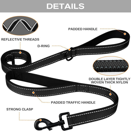 Green 2.5 Meter Heavy Duty Reflective Dog Leash | Double Padded Traffic Handle | Anti-Chafe Tightly Woven Nylon for Large Dogs