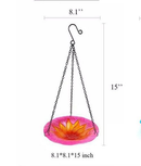 Red Decorative Hanging Glass Flower Bird Bath - 8.1 Inch Vibrant Outdoor Garden Accent