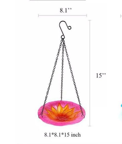 Red Decorative Hanging Glass Flower Bird Bath - 8.1 Inch Vibrant Outdoor Garden Accent