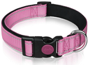 Pink 5pcs Tactical Reflective Dog Collar with Quick-Release Safety Lock | Neoprene Padded Nylon | GPS Tracker Pouch Compatible