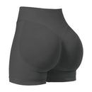 S Grey High-Elastic Hip Yoga Shorts - Seamless Mid-Intensity Pilates Workout Shorts