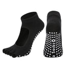 Black 3-Pack Women's Non-Slip Five-Finger Yoga Socks - Open Back Combed Cotton Pilates & Fitness Grip Socks for Professional Exercise