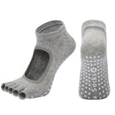 Light Grey 3-Pack Women's Non-Slip Five-Finger Yoga Socks - Open Back Combed Cotton Pilates & Fitness Grip Socks for Professional Exercise