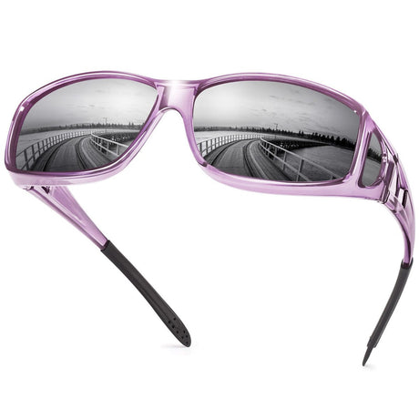 Purple 2PCS Men's Polarized Fitover Sunglasses | Wrap-Around Driving Glasses | Wear Over Prescription Eyewear | Dust and Wind Protection