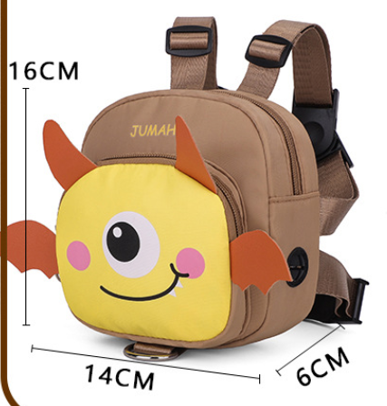 Brown Cute Cartoon Monster Pet Backpack | Small Dog Self-Wearing Snack Bag | Adjustable Harness with Leash Attachment and Waste Bag Dispenser