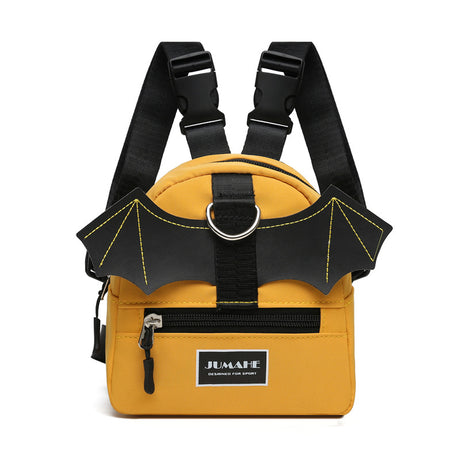 Yellow Adorable Bat-Wing Pet Backpack for Dogs | Self-Wearing Snack Pouch | Adjustable Harness Bag with Leash Attachment