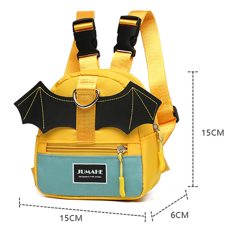 Orange Adorable Bat-Wing Pet Backpack for Dogs | Self-Wearing Snack Pouch | Adjustable Harness Bag with Leash Attachment