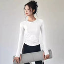 XL White Premium Women's Naked-Feel Seamless Long Sleeve Fitness Top | Quick-Dry Yoga & Running Shirt | Slim Fit Athletic Wear