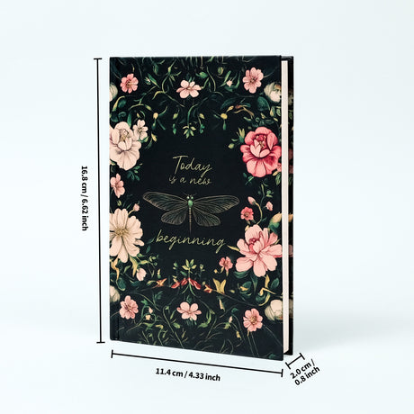 2PCS Elegant Vintage Floral Hardcover Notebook | Today is a New Beginning Dragonfly Journal | Creative A6 Portable Planner