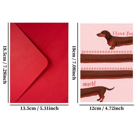 10-Pack Adorable Dachshund Valentine's Day Greeting Cards with Red Envelopes | Funny Long Dog I Love You Anniversary Cards