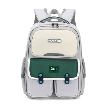 Grey-green Lightweight Kids School Backpack | Large Capacity Multi-Pocket Travel Bag | Ergonomic Primary Student Daypack