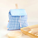 Blue Trendy Gingham Checkered Canvas Backpack | Aesthetic Student School Bag | Casual Daily Travel Daypack