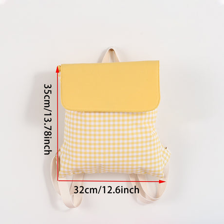 Purple Trendy Gingham Checkered Canvas Backpack | Aesthetic Student School Bag | Casual Daily Travel Daypack