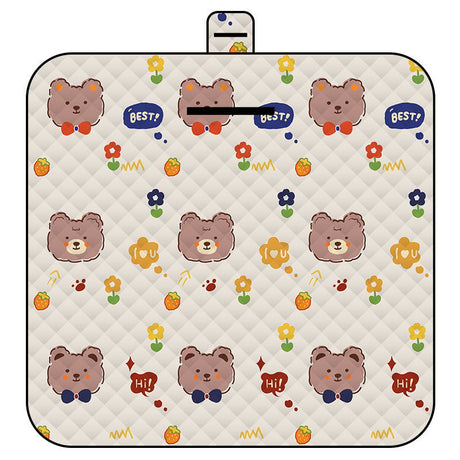 Cute Bow Tie Bear Thick Waterproof Foldable Picnic Mat - 150x200cm for Camping & Beach