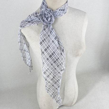 2 Pcs Light Grey Plaid Pattern Rose Flower Thin Scarf – Elegant and Versatile Neck Wrap for Women