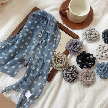 2 Pcs Light Beige Fruit Pattern Rose Flower Thin Scarf – Elegant and Versatile Neck Wrap for Women