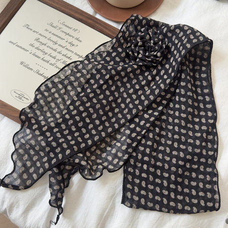 2 Pcs Black Fruit Pattern Rose Flower Thin Scarf – Elegant and Versatile Neck Wrap for Women