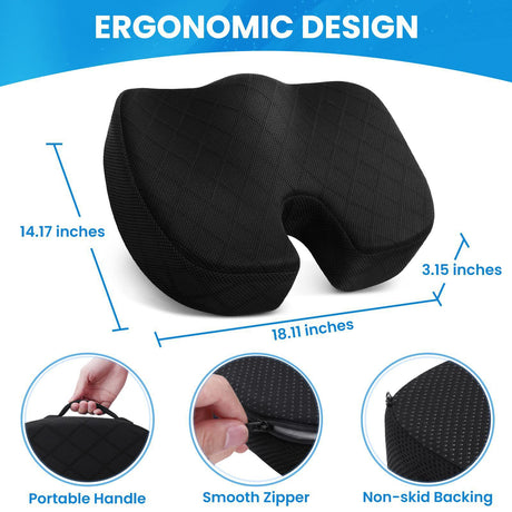 Dark Grey Memory Foam Seat Cushion – Ergonomic Support for Office, Car, Wheelchair, and Home Use
