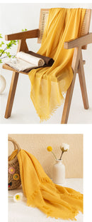 Yellow Cotton and linen scarves - Elegant, solid-color, lightweight shawls, soft and comfortable, suitable for pairing with various outfits.