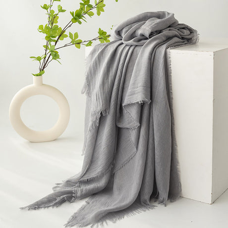 Grey Cotton and linen scarves - Elegant, solid-color, lightweight shawls, soft and comfortable, suitable for pairing with various outfits.