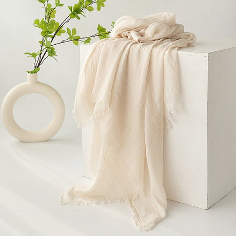 Beige Cotton and linen scarves - Elegant, solid-color, lightweight shawls, soft and comfortable, suitable for pairing with various outfits.