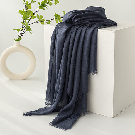 Dark Blue Cotton and linen scarves - Elegant, solid-color, lightweight shawls, soft and comfortable, suitable for pairing with various outfits.