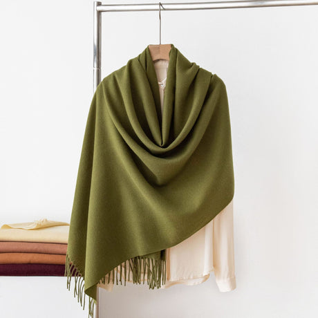 Dark Green Autumn & Winter Korean-Style Women's Cashmere-Like Scarf – Solid Color, Warm, Versatile Wrap