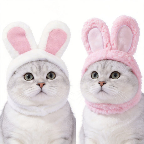 2 Pcs White Adorable Bunny Ears Cat Hat – Soft Plush Pet Costume Headband for Cats
